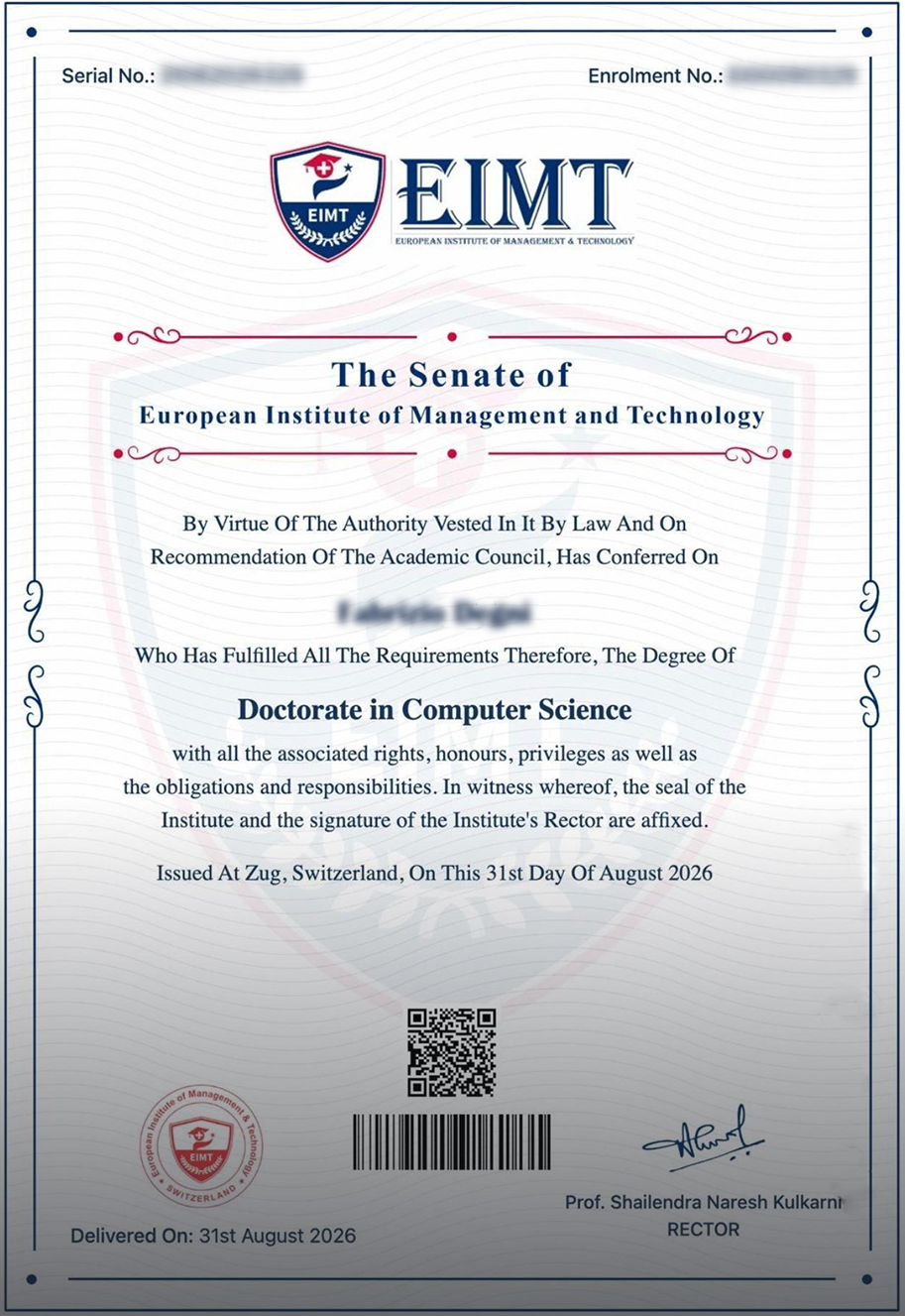 Sample Certificate from EIMT